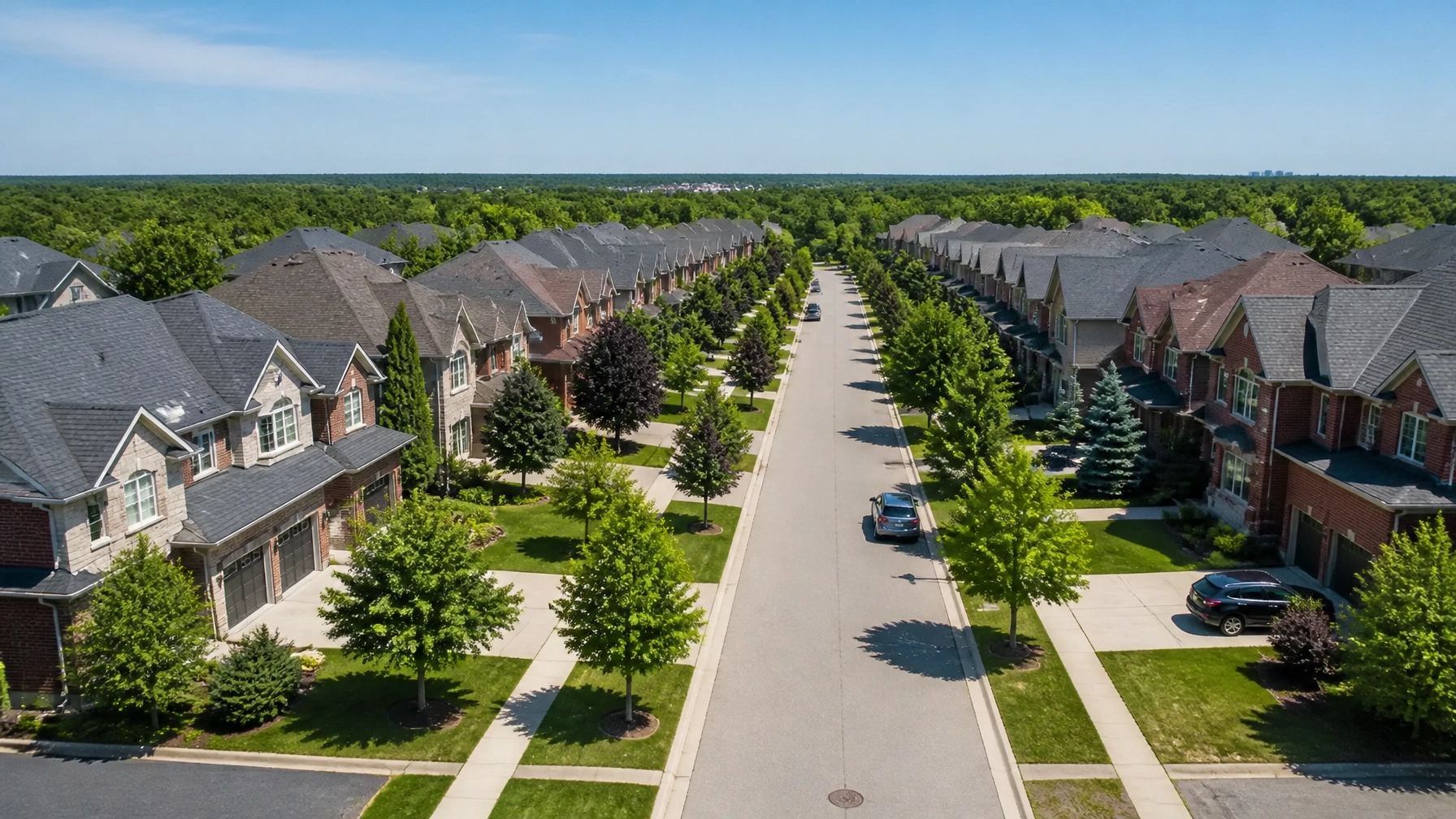 Aerial view of a clean suburban street in Ontario