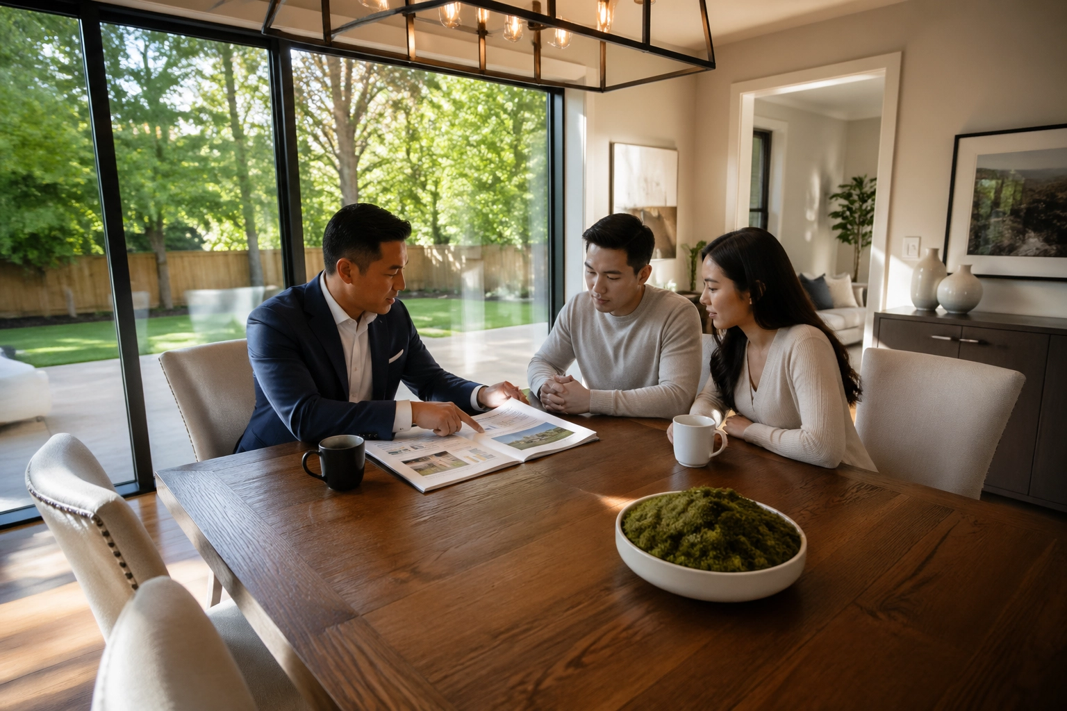 Агент BuyRealty.ca Real Estate Brokerage обсуждает анализ рынка Markham homes for sale с парой.
