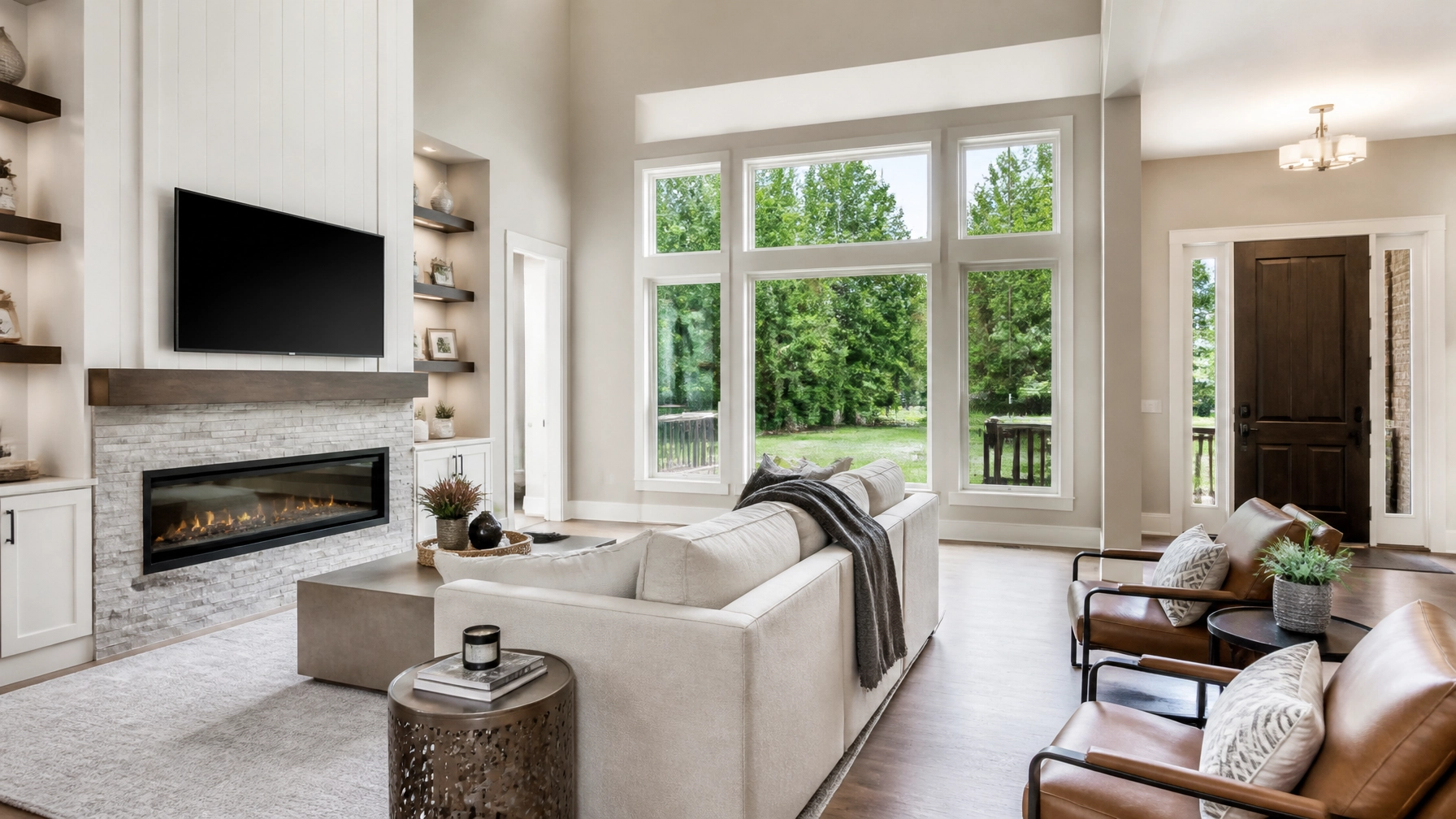 A beautifully staged, modern living room in a Barrie home, showing the spacious and bright interiors typical of the area.