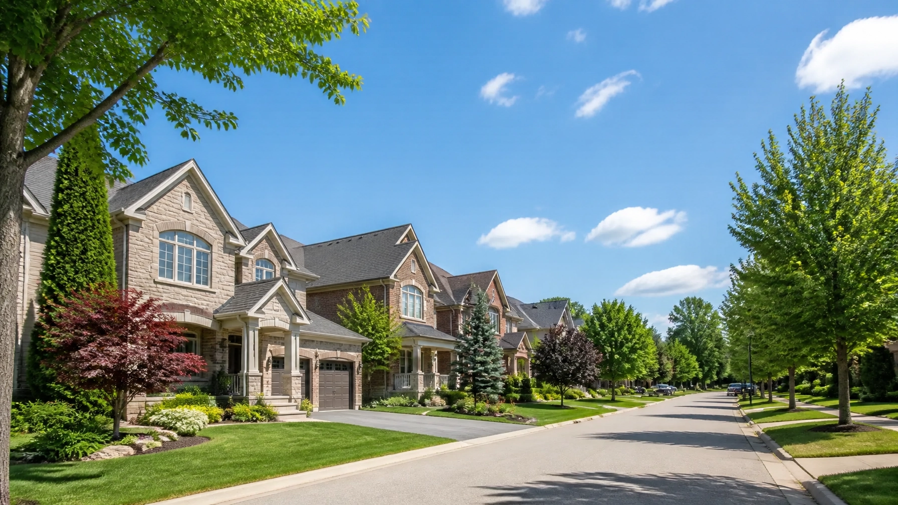 Charming residential street in an Ontario neighborhood with mature trees