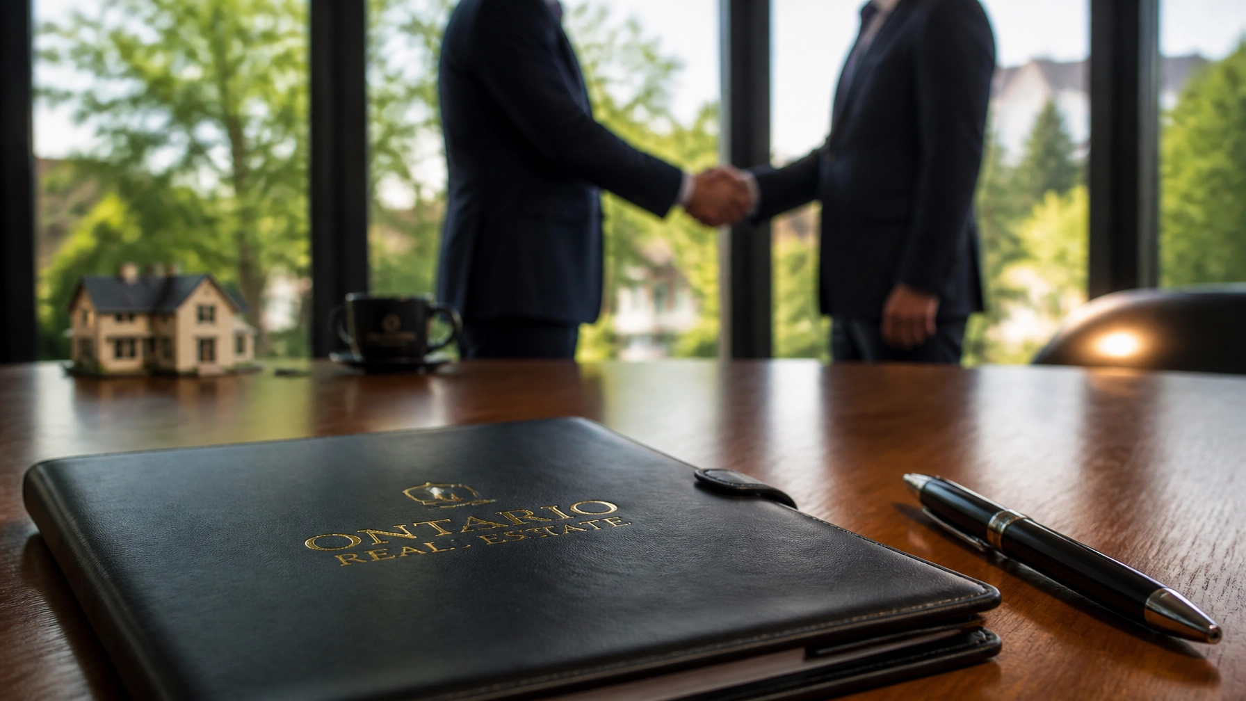A close-up of a professional real estate negotiation, symbolizing the strategic planning required to win in a multiple-offer scenario.