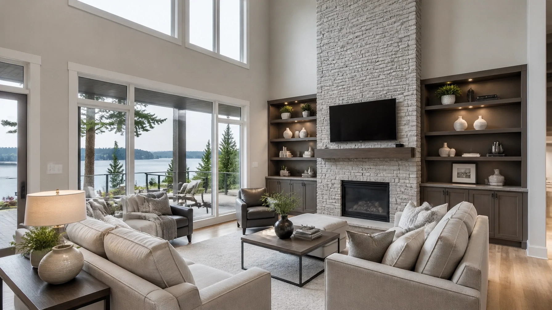 A cozy and bright modern living room in an Innisfil home, staged to perfection for a sale.