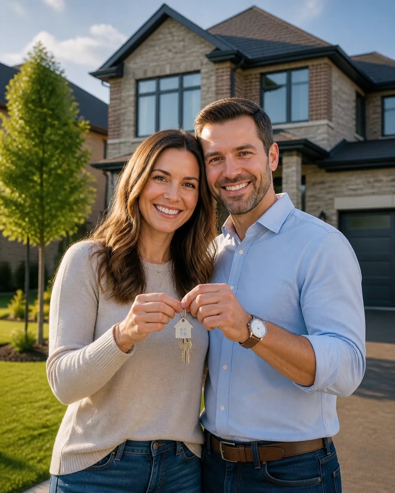 Happy couple with keys to their new home in Bradford