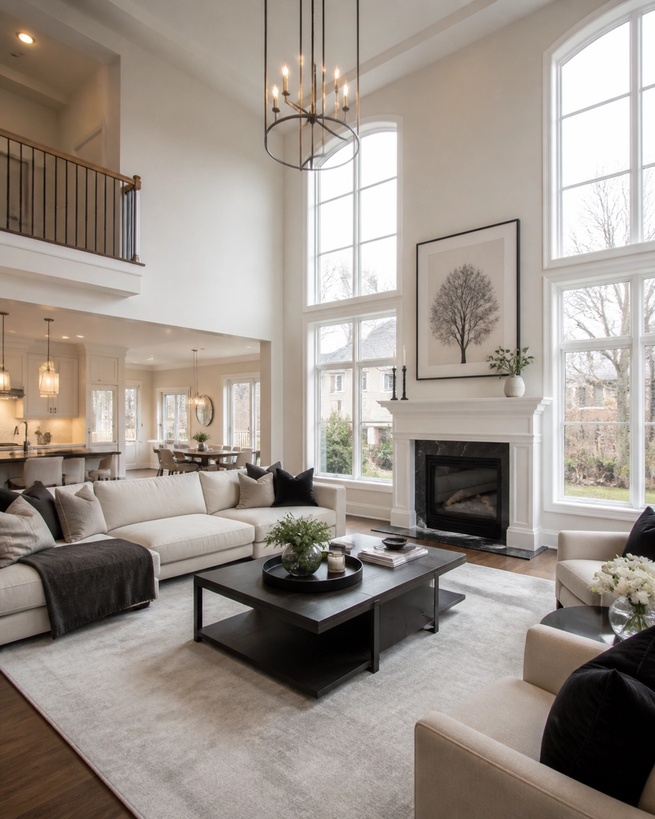 Happy family in a bright, modern living room, symbolizing a successful move.