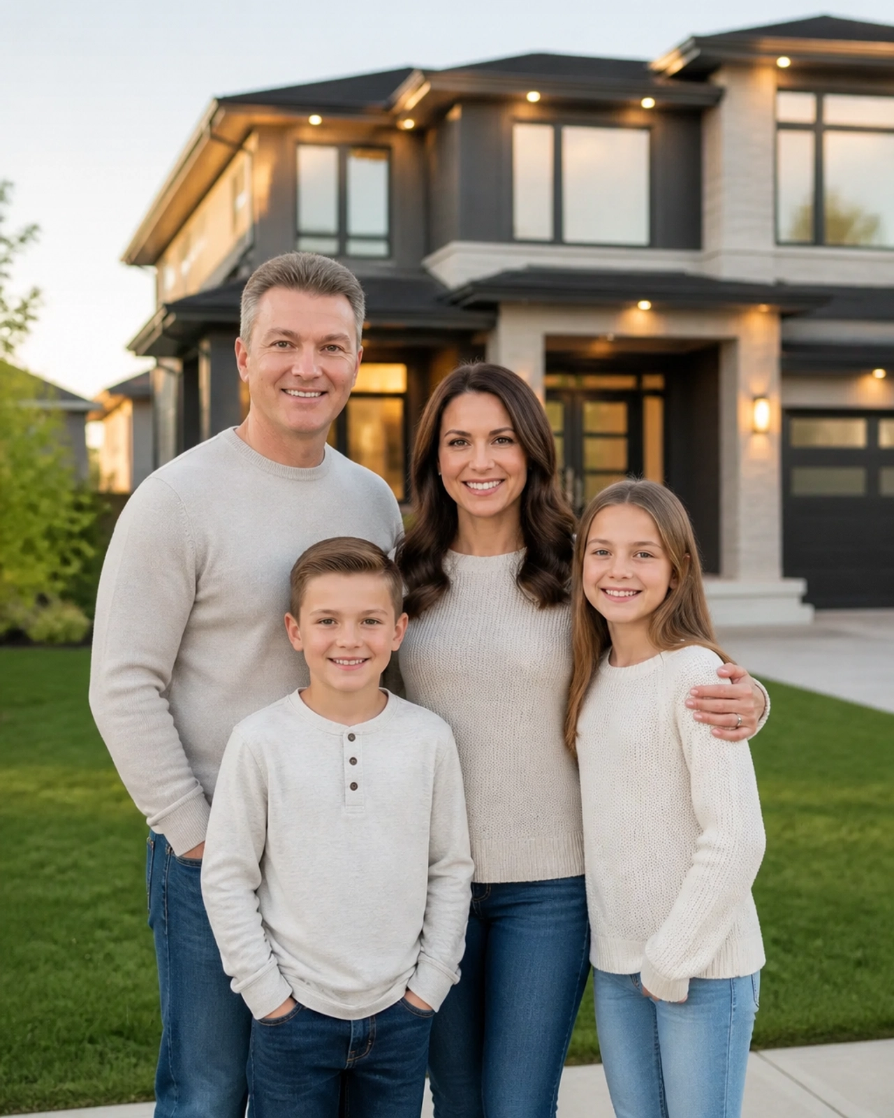 A happy family enjoying their new home in a quiet Aurora subdivision