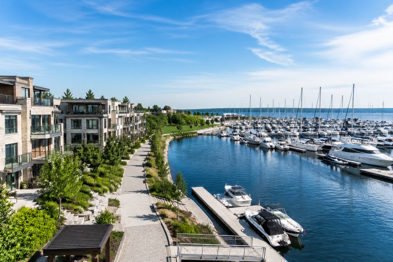 Luxury townhomes overlooking the marina and Lake Simcoe in Friday Harbour, Innisfil.