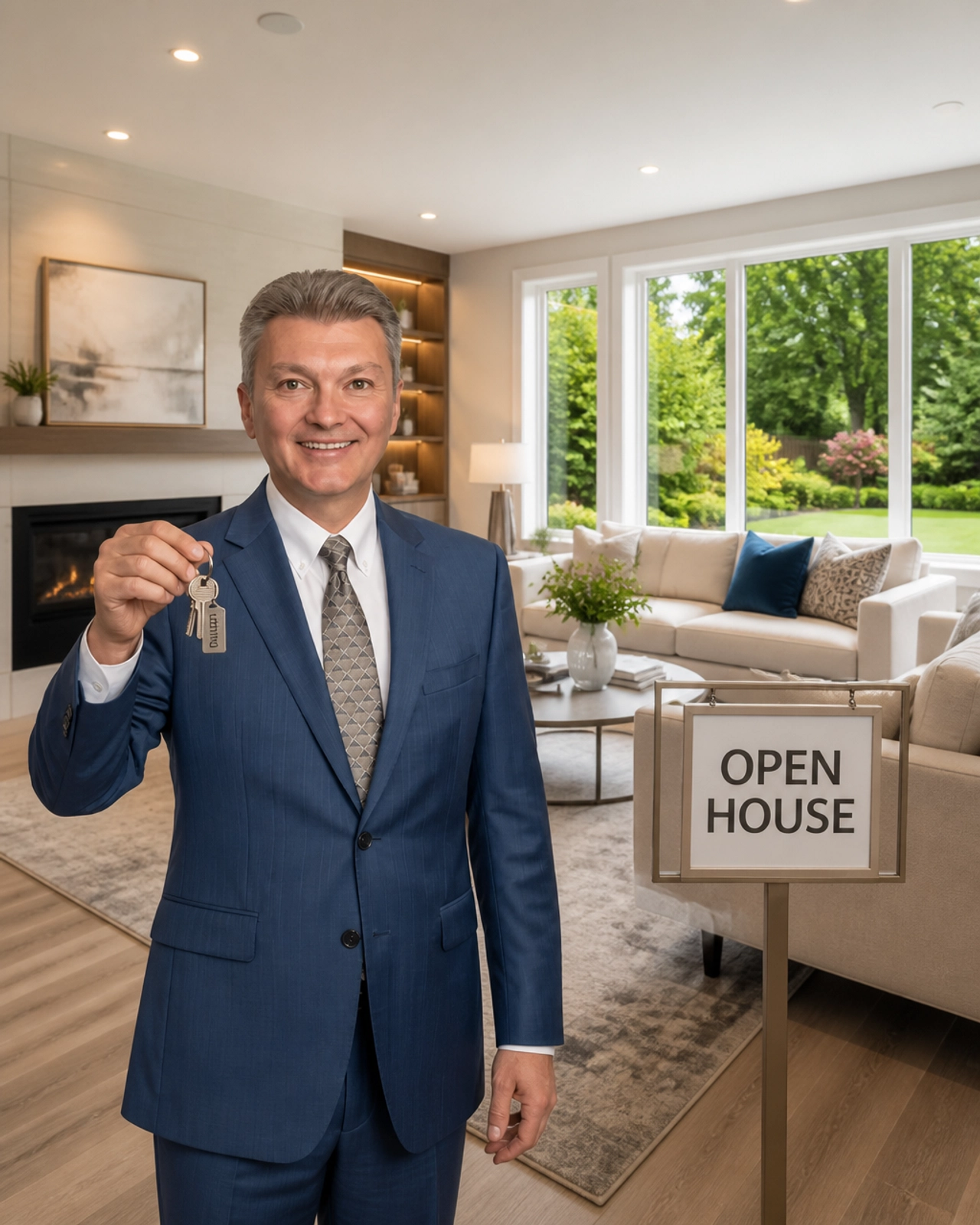 Modern, bright, and airy living room in an Innisfil home, showcasing professional staging and high-end finishes.