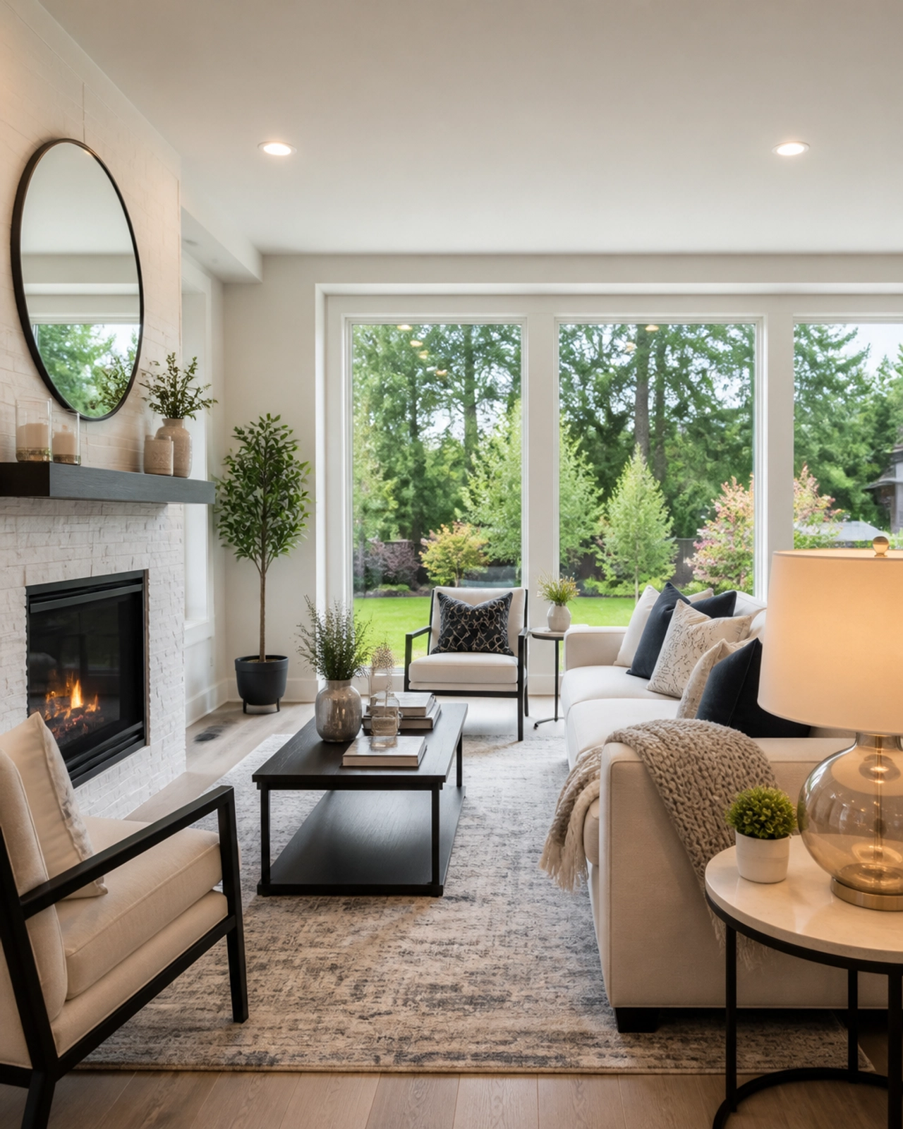 A modern, bright, and cozy interior of a living room in a Barrie suburban home