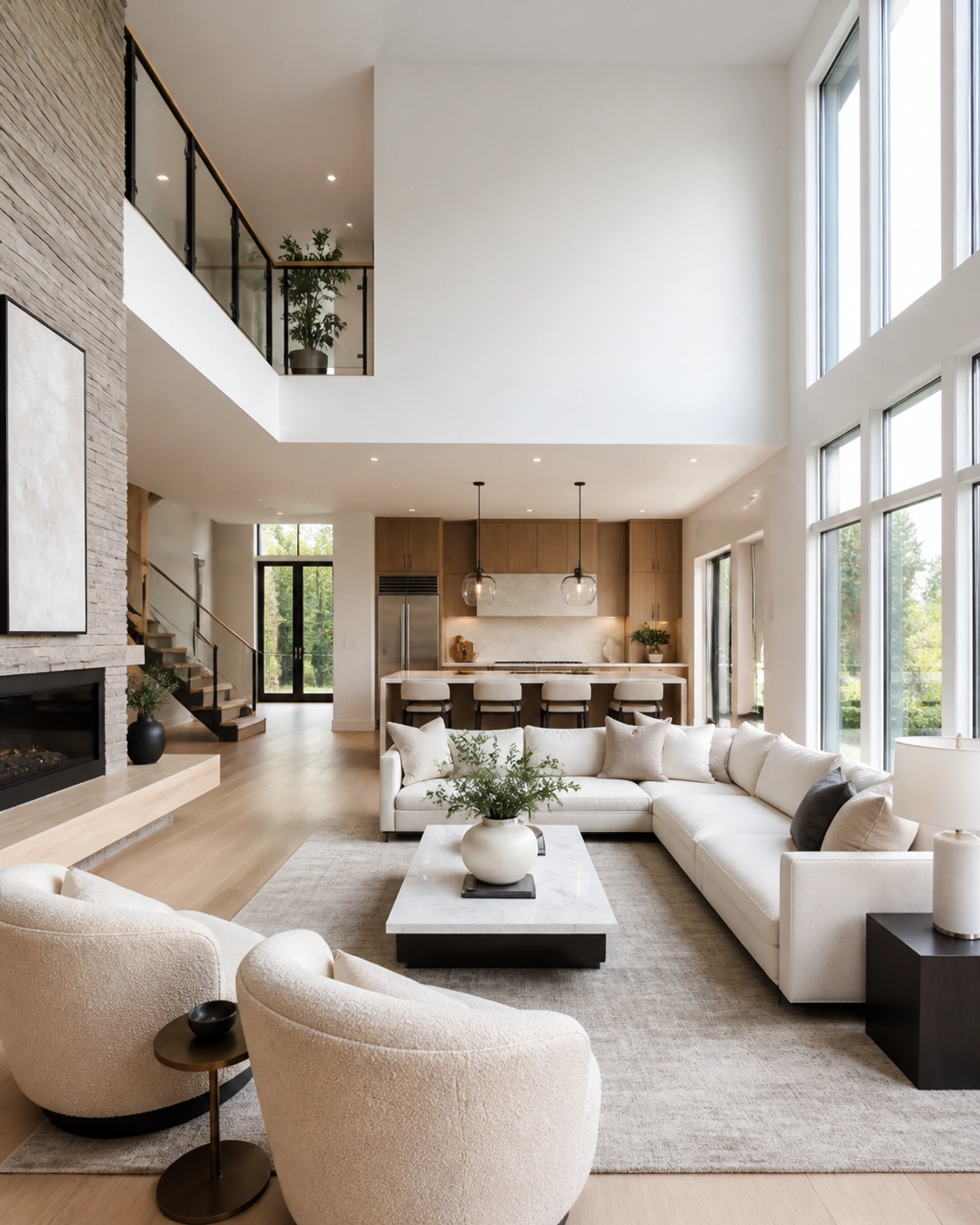 Modern and bright open-concept living room in a luxury Mississauga home.