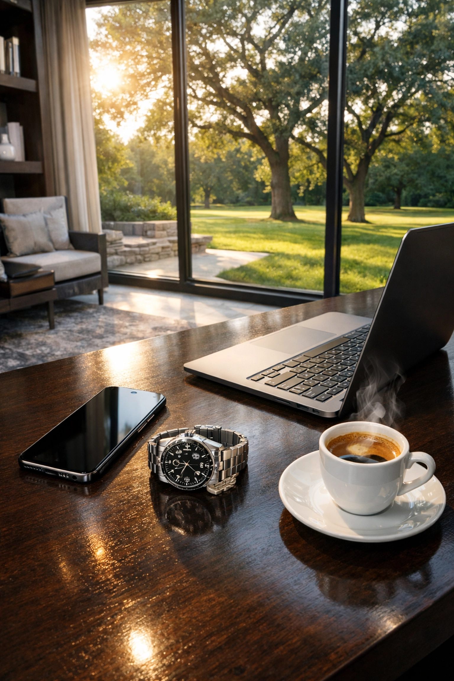 Modern home office in a luxury Aurora estate representing fast real estate communication.