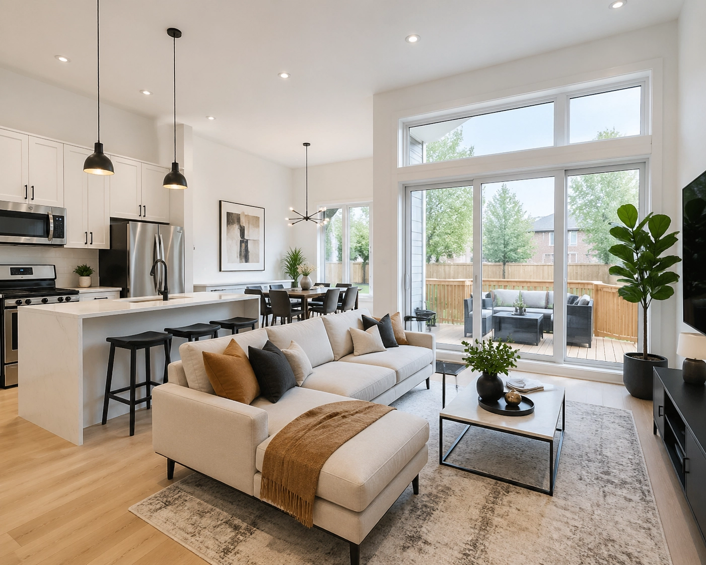 Modern open-concept interior of a renovated North York multi-family unit designed for high rental ROI.