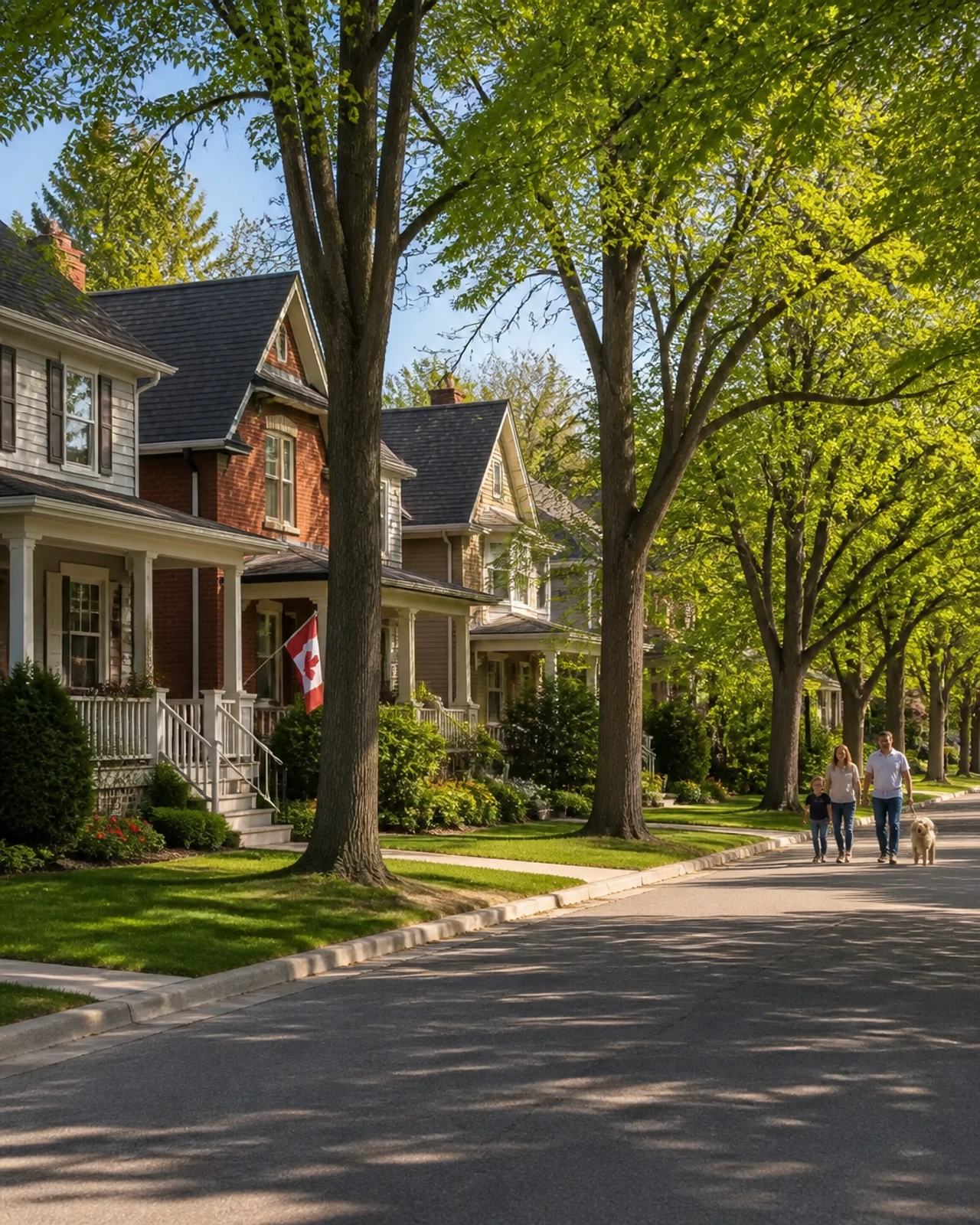 A peaceful, tree-lined street in an established Aurora neighbourhood