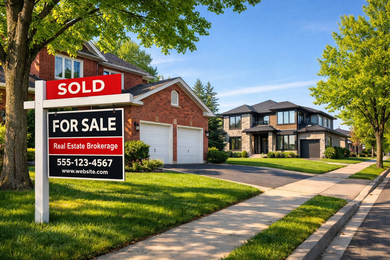 Sold sign on a lawn in a Barrie neighbourhood representing a successful simultaneous home sale.