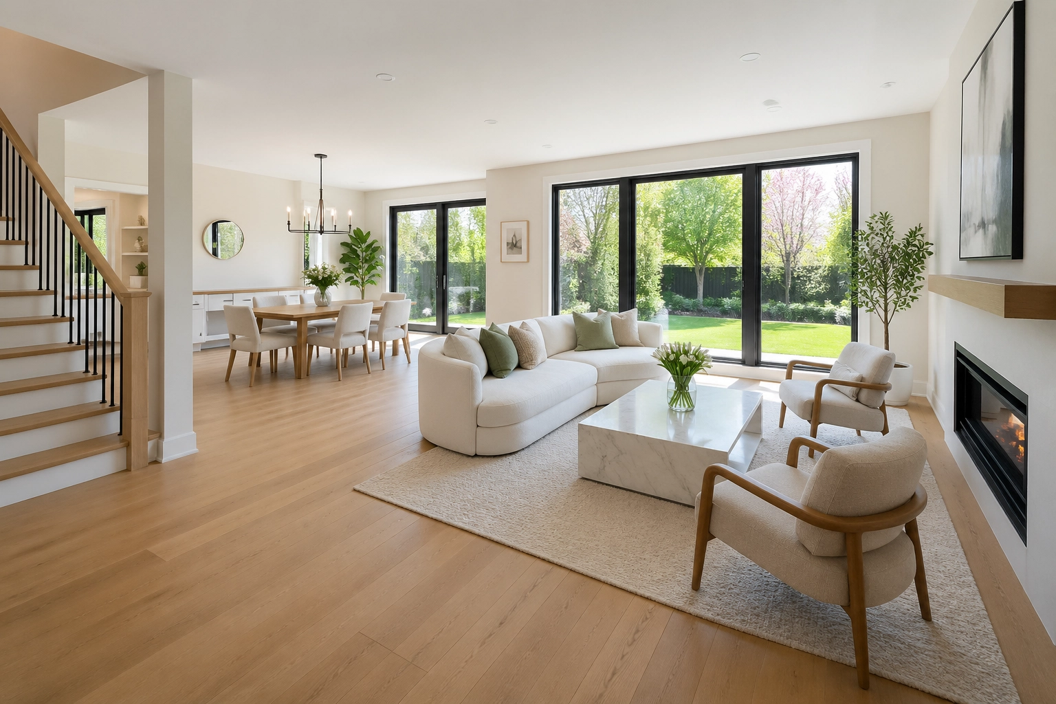 Staged living room in a modern Barrie home showing how to sell my home Barrie for top dollar.
