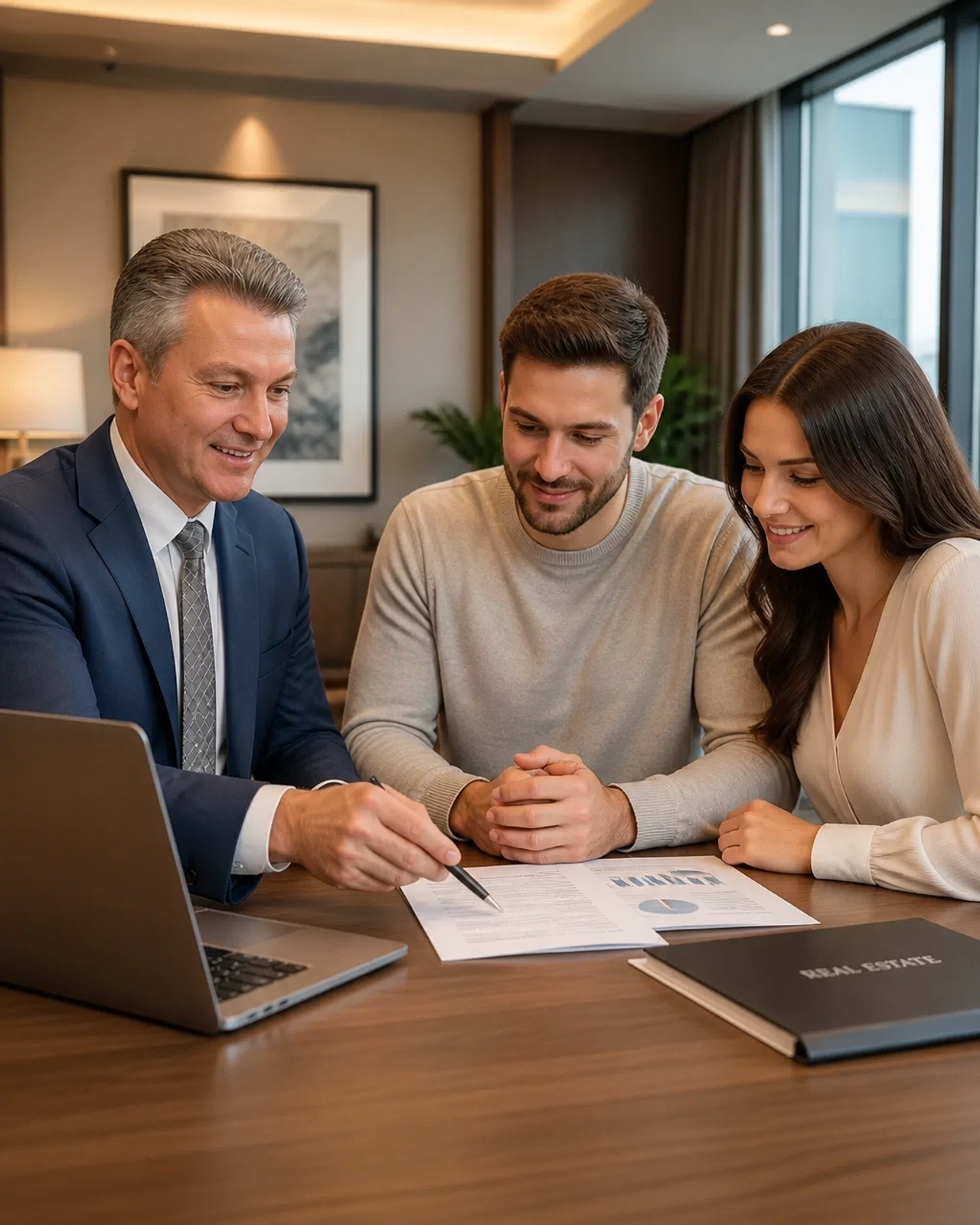 Vitali discussing financial documents with a young couple