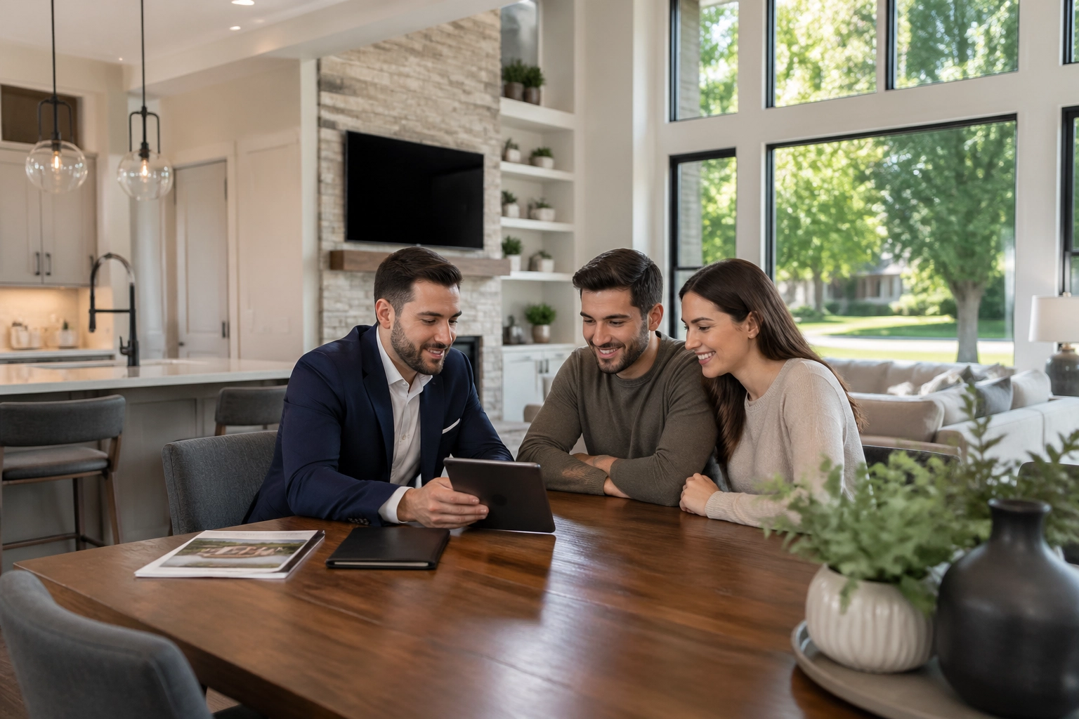 A BuyRealty.ca Real Estate Brokerage agent helping first-time homebuyers in a modern Bradford Ontario home.